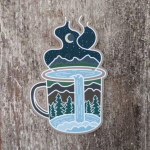 Tin Cup Sticker with PNW scene