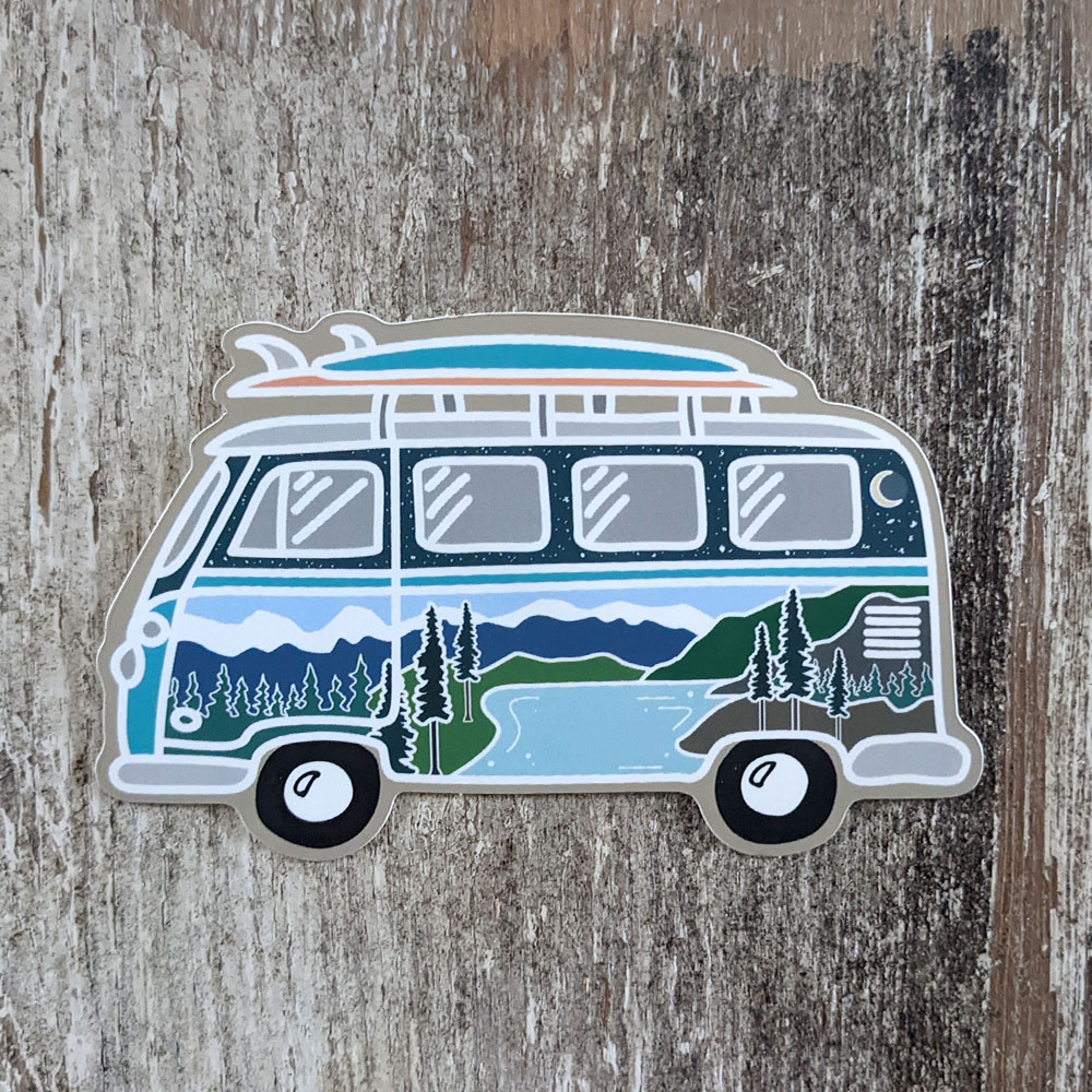 Sticker of van with forest scene on the side