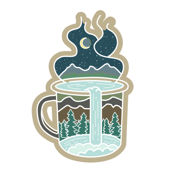 Tin Cup Sticker with PNW scene